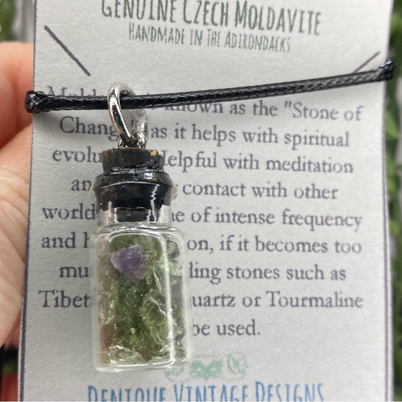 Real Raw Moldavite Chips  in Glass gem jar vial with steel top - Picture 2 of 4